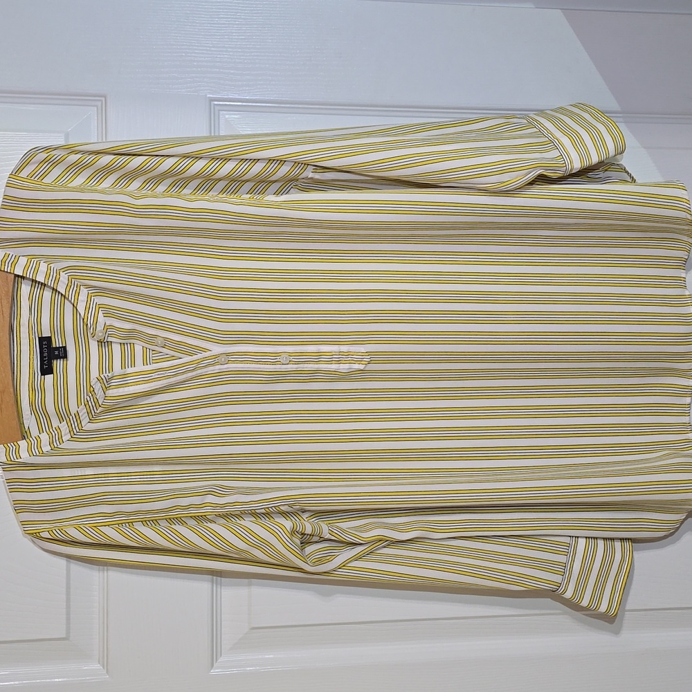 Talbots Sunflower Yellow Striped 3/4 Button Tunic Blouse